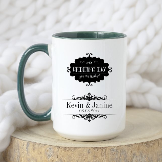 Mug Rustique Noir Sauvegarder-La Date Mariage Jour Gro (Créateur téléchargé)