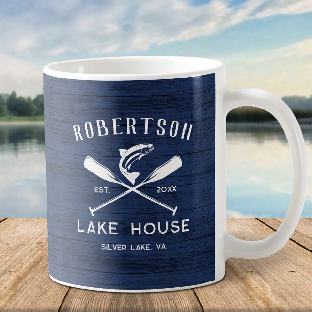 Mug Rustique Nom de famille Lake House Rustique Bleu B (Créateur téléchargé)