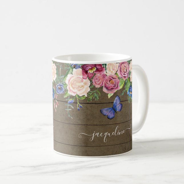 Mug Rustique Pays Aquarelle Florale Marine Bourgogne (Devant droit)