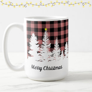 Mug Rustique rose plaid de Buffalo forêt Joyeux Noël 