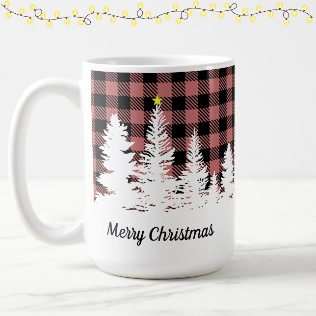 Mug Rustique rose plaid de Buffalo forêt Joyeux Noël  (Créateur téléchargé)