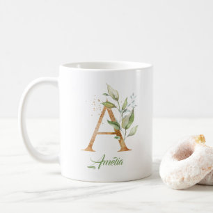 Mug Rustique Un monogramme vert feuillage eucalyptus o