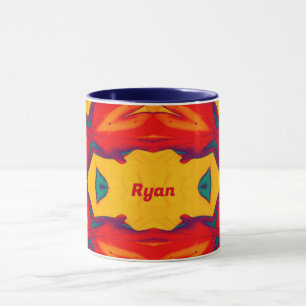 Mug RYAN ~ Zany Motif 3D ~ Rouge Bleu Jaune Orange