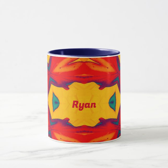 Mug RYAN ~ Zany Motif 3D ~ Rouge Bleu Jaune Orange (Centre)