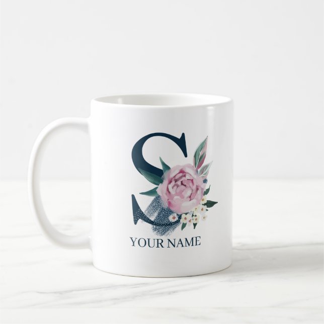 Mug S Monogramme Floral Personnalisé (Gauche)