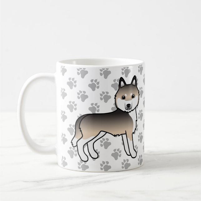 Mug Sable Husky Sibérien Chien de Dessin Animé & Patte (Gauche)