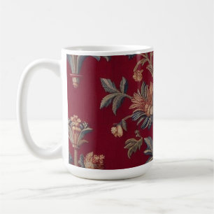 Mug Sac broderie medievale fleurie en rouge bordeaux