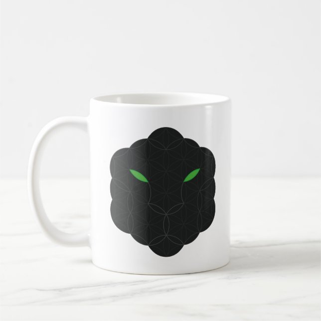 Mug Sacré Jaguar - Visage de la Vie, Noir. (Gauche)