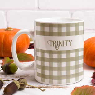 Mug Sage Green En vichy Plaid Personnalisé