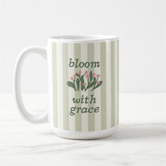 Mug Sage Green Floral Stripe Grace Lettering