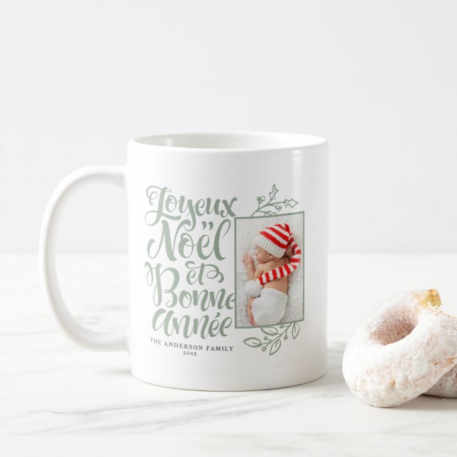 Mug Sage Green Joyeux Noël et Bonne Année Photo (Avec donut)