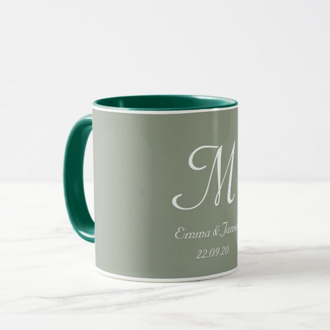 Mug Sage Green & White Elegant Monogram Initial Name  (Devant gauche)