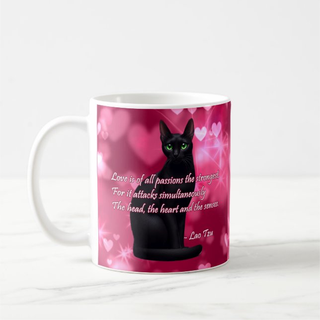 Mug Sagesse de chat noir - Coeurs brillants (Gauche)