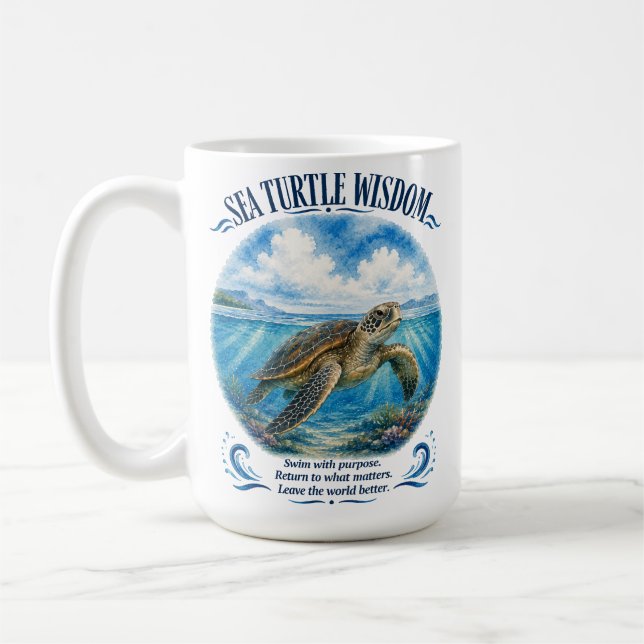 Mug Sagesse de la tortue de mer sous les vagues (Gauche)