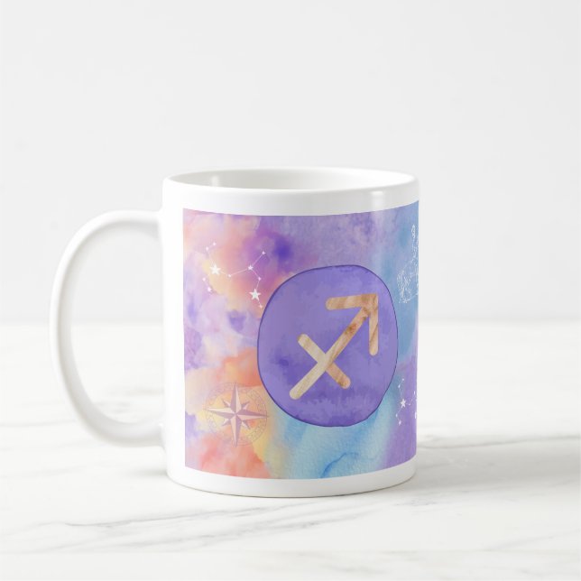 Mug Sagittaire Aquarelle violette Astrologie Zodiac (Gauche)