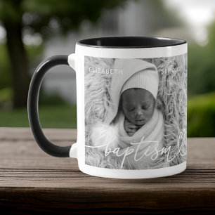 Mug Saint Baptême Élégant Moderne Chic Coeur Bébé Phot