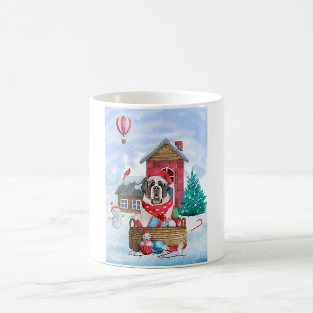 Mug Saint Bernard Chien dans la neige Maison de Chien  (Centre)