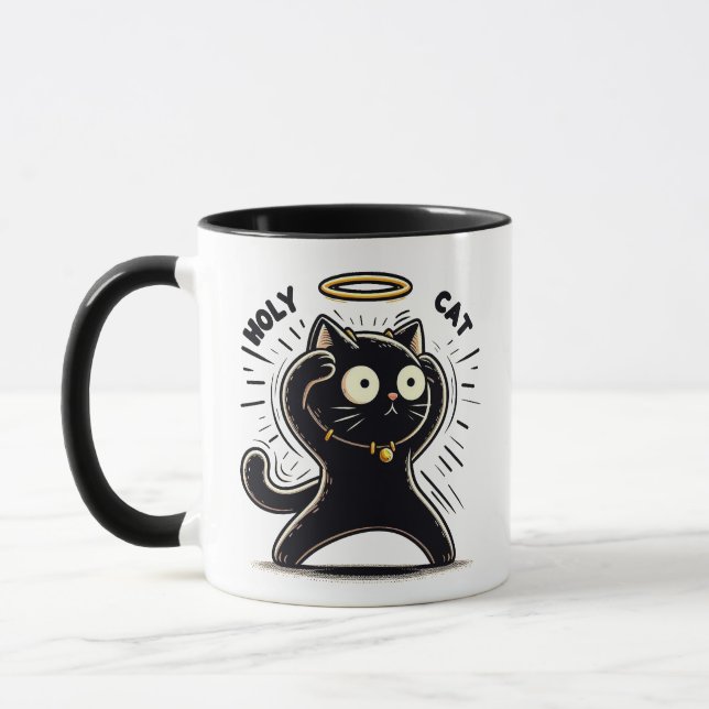 Mug Saint Chat - Alerte Chat Noir avec Halo Funny (Gauche)