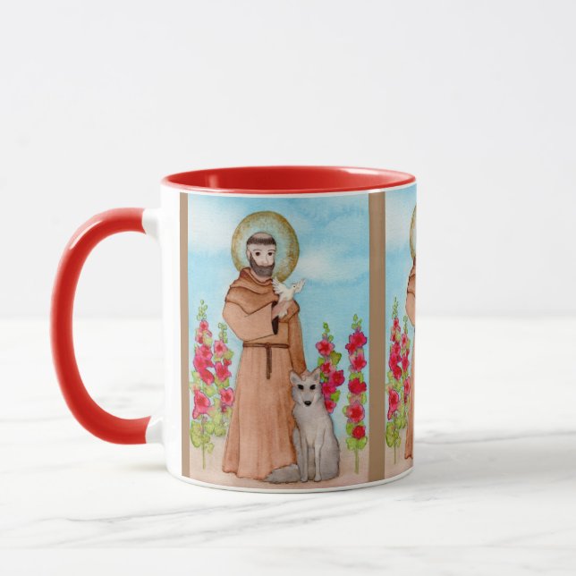 Mug Saint François d'Assise avec Coyote Aquarelle Cade (Gauche)