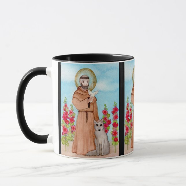 Mug Saint François d'Assise avec Coyote Aquarelle Cade (Gauche)