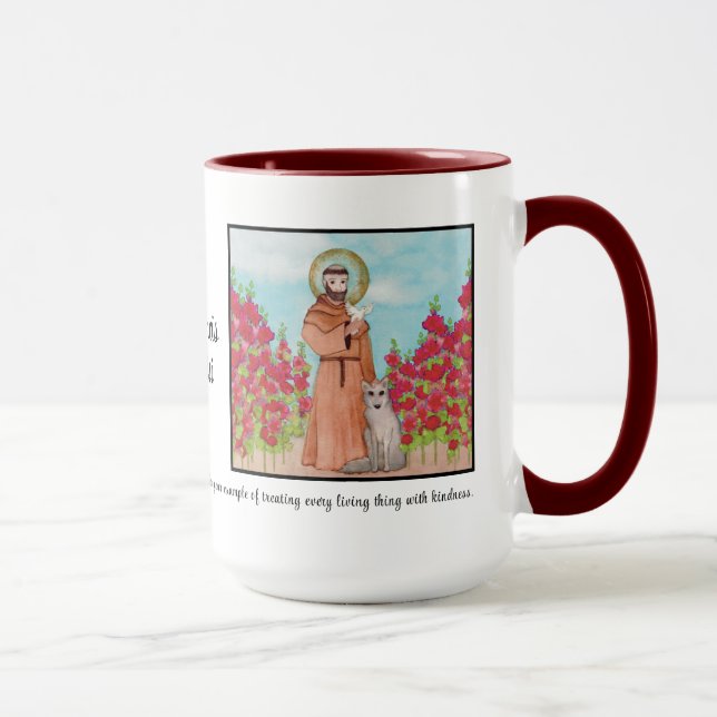 Mug Saint François d'Assise Cadeau coloré en aquarelle (Droite)