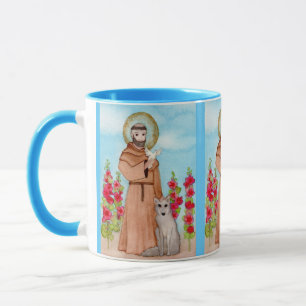 Mug Saint François d'Assise w Coyote Cadeau d'aquarell