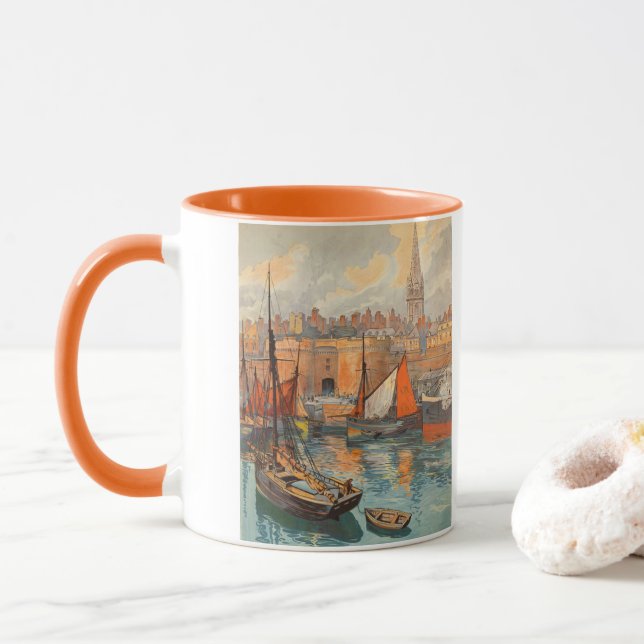 Mug Saint Malo, France, Poster Vintage voyage (Avec donut)