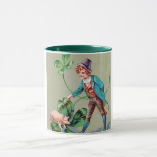 Mug Saint Patrick's Day Boy & Lucky Pig, Vintage