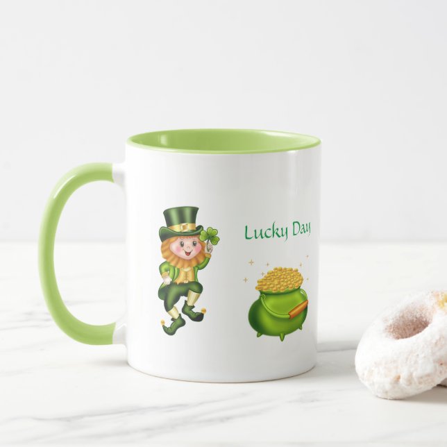 Mug Saint Patrick's Day Leprechaun & Pot d'or (Avec donut)