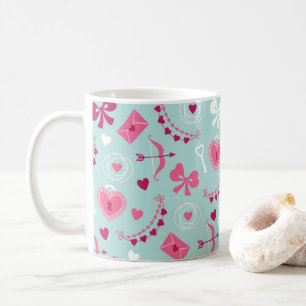 Mug Saint Valentin Amour Coeurs Flèches Bows Rose Roug