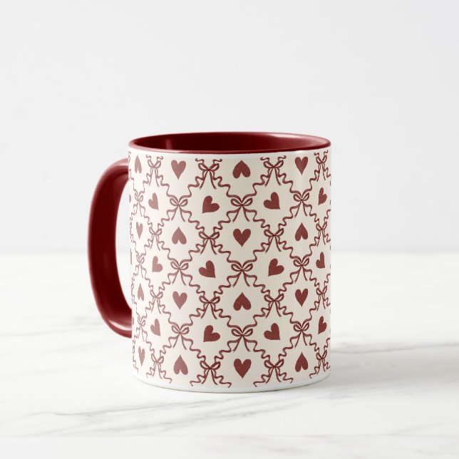 Mug Saint-Valentin Amour Coeurs Rouges Crème (Devant gauche)