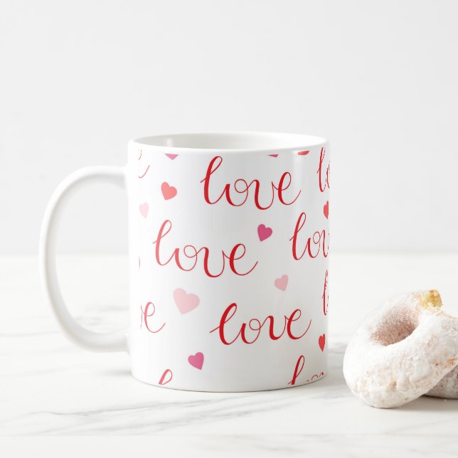 Mug Saint Valentin Coeurs d'amour Motif rose rouge (Avec donut)