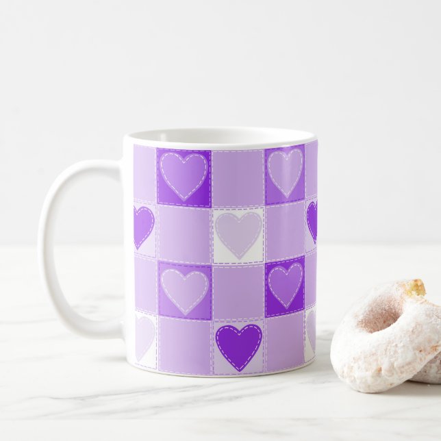 Mug Saint-Valentin Coeurs pourpres sur chèques (Avec donut)