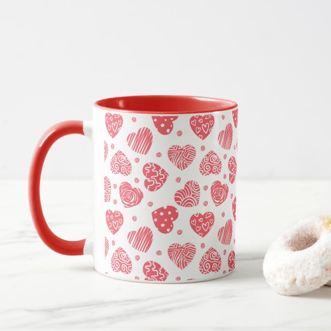 Mug Saint-Valentin Cœurs Rouges Amour (Avec donut)