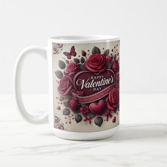 Mug Saint Valentin Design avec Roses et coeur (Gauche)