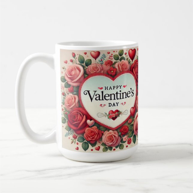 Mug Saint Valentin Design avec Roses et Coeurs (Gauche)