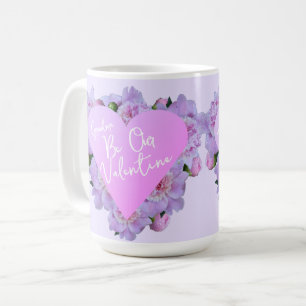 Mug Saint Valentin Fleurs de Coeur violet rose élégant