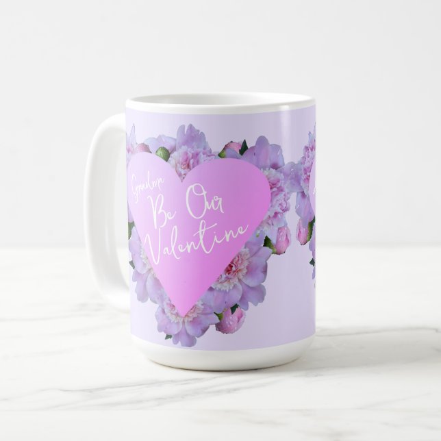Mug Saint Valentin Fleurs de Coeur violet rose élégant (Devant gauche)