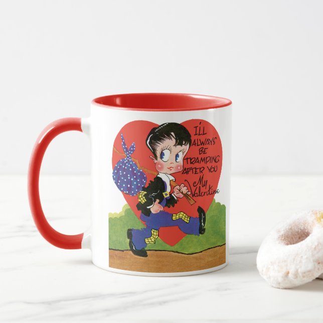 Mug Saint Valentin, Hobo Coeur de garçon Vintage (Avec donut)