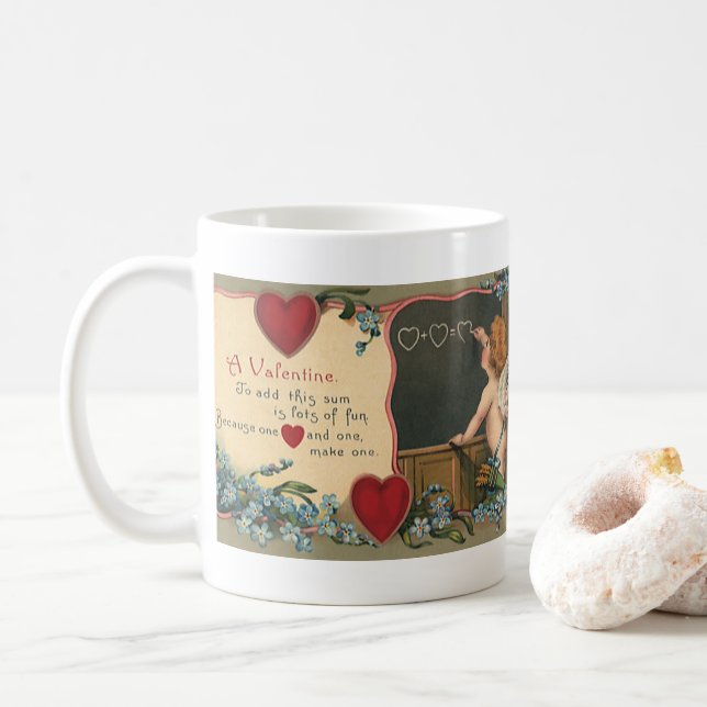 Mug Saint-Valentin Mignon Vintage, Chérubin Enseignant (Avec donut)