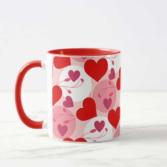 Mug Saint-Valentin, Motif des Coeurs rouges et roses (Gauche)