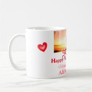 Mug Saint-Valentin nœud rouge ajoutez photo nom cœur a