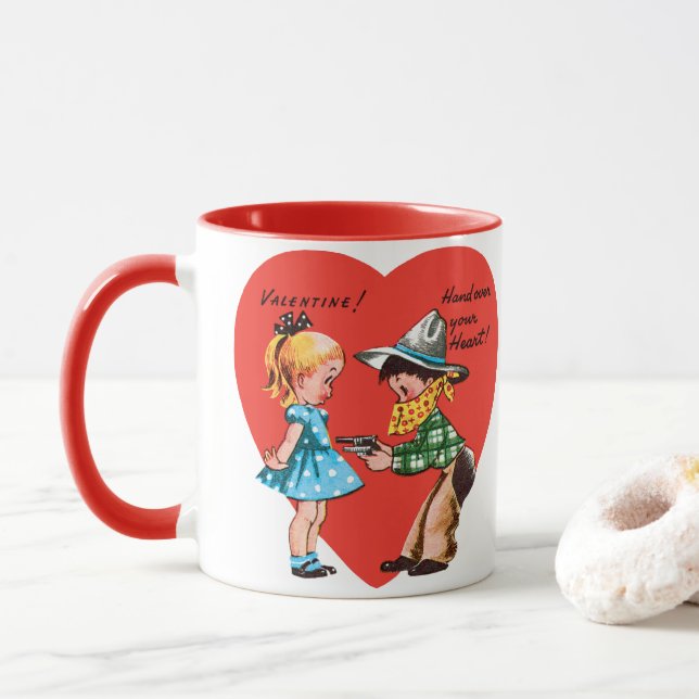Mug Saint-Valentin Rétro, Cowboy Vintage avec Fille (Avec donut)