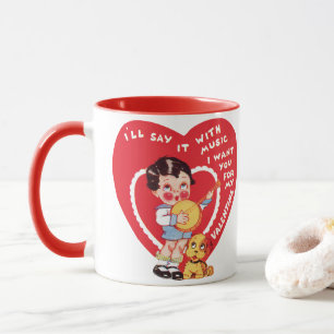 Mug Saint-Valentin rétro, garçon jouant de la musique
