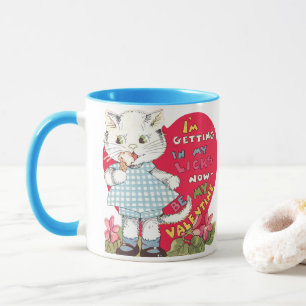Mug Saint-Valentin Rétro Vintage Chat Mangeant de la C