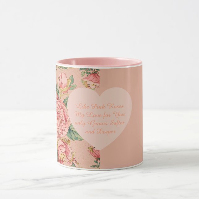Mug Saint-Valentin romantique avec papier de roses ado (Centre)
