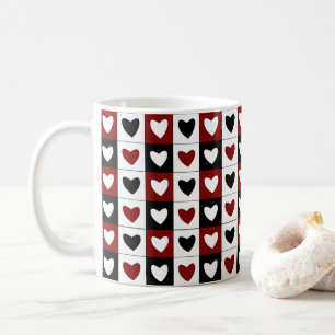 Mug Saint Valentin Rouge Noir Blanc Coeurs Motif