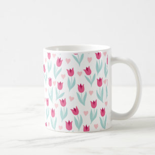 Mug Saint Valentin Rouges Roses Tulipes Fleurs Coeurs