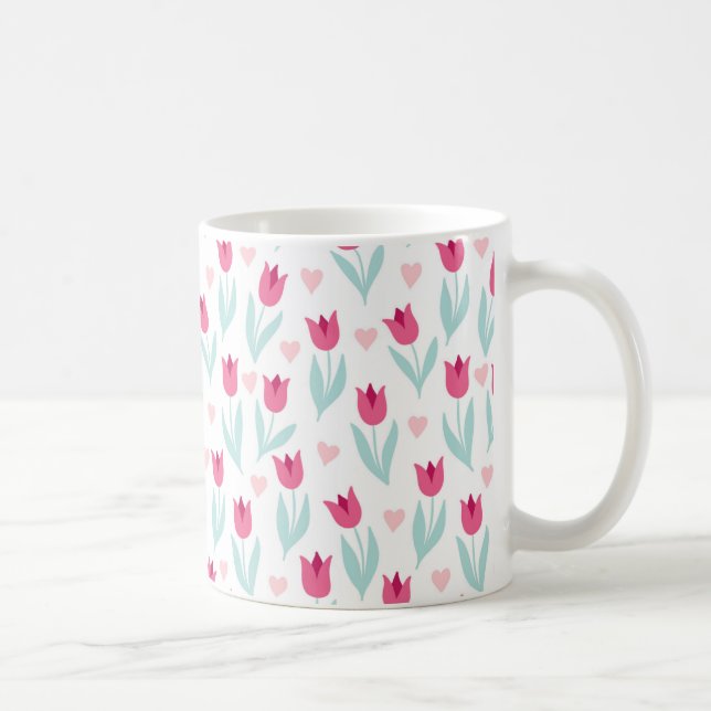 Mug Saint Valentin Rouges Roses Tulipes Fleurs Coeurs (Droite)