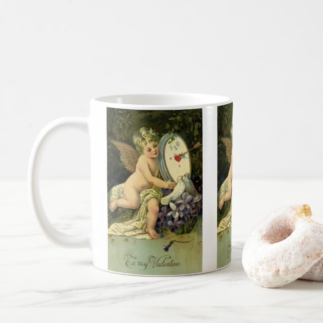 Mug Saint-Valentin victorien, oiseaux de l'amour d'ang (Avec donut)